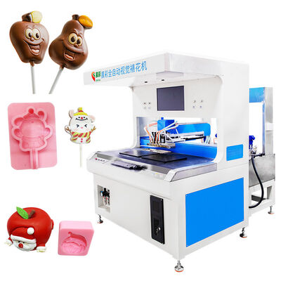 Automatic 4 Colors Dual-station Visual Food Decorating Machine Chocolate Lollipop Dripping Machine for Making Cartoon Candy