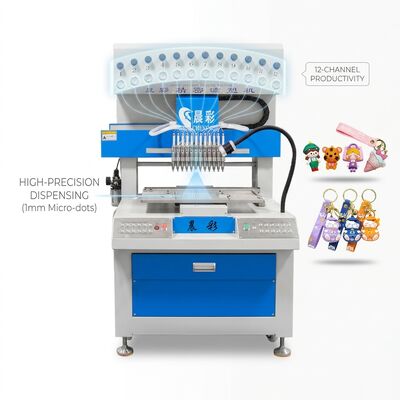 Automatic 12 Colors Silicone Keychain Dispensing Machine PVC Trademark Logo Dripping Machine for Patch Label
